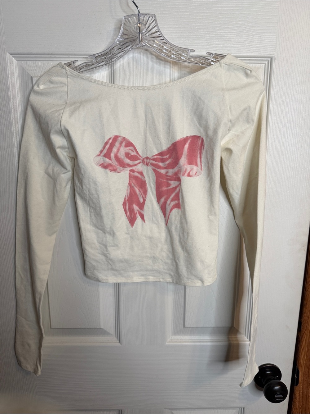 Kimchi Chic Beauty Cream Long Sleeve Top with Pink Bow Print